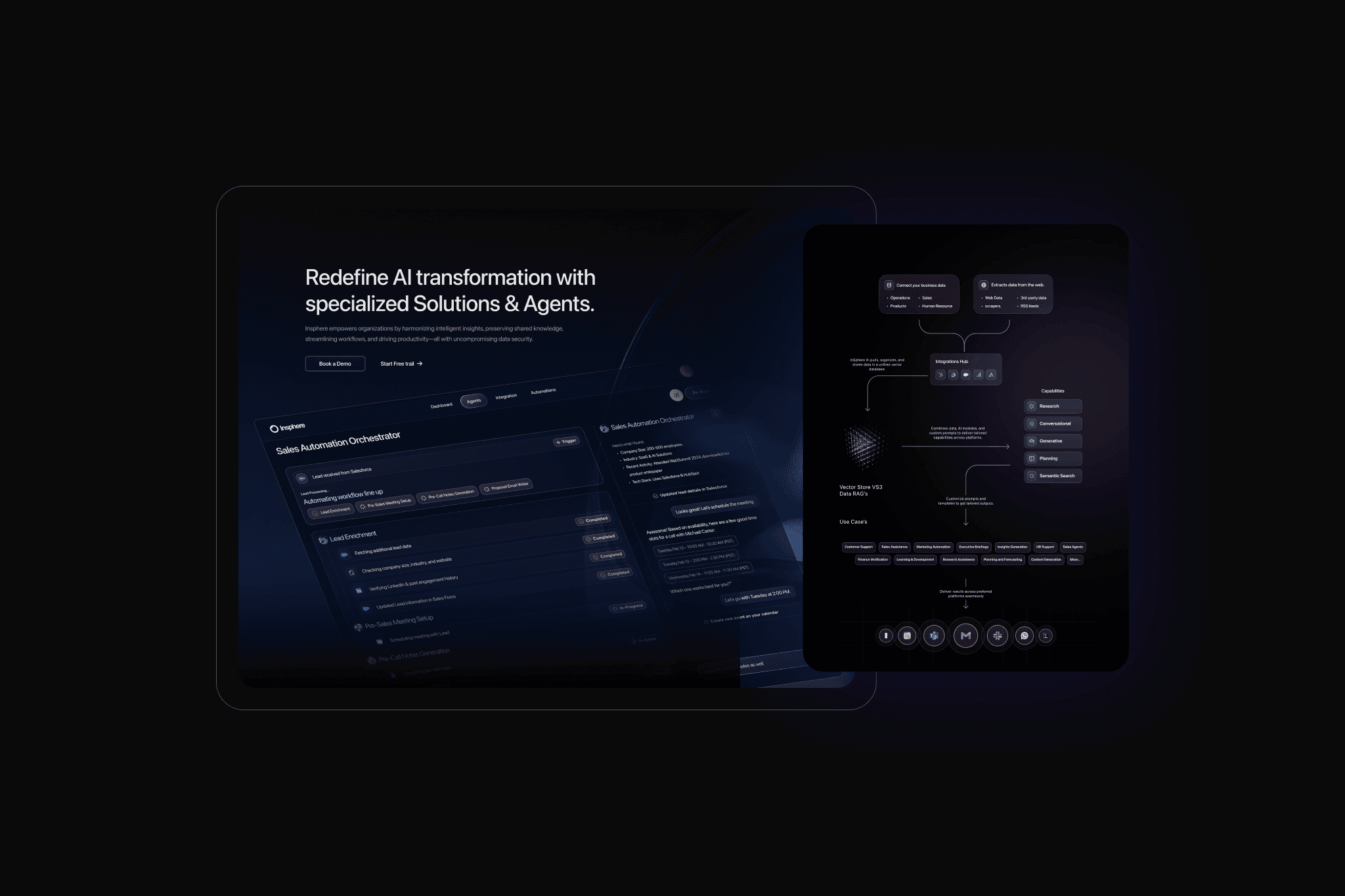 Insphere AI platform and website screens